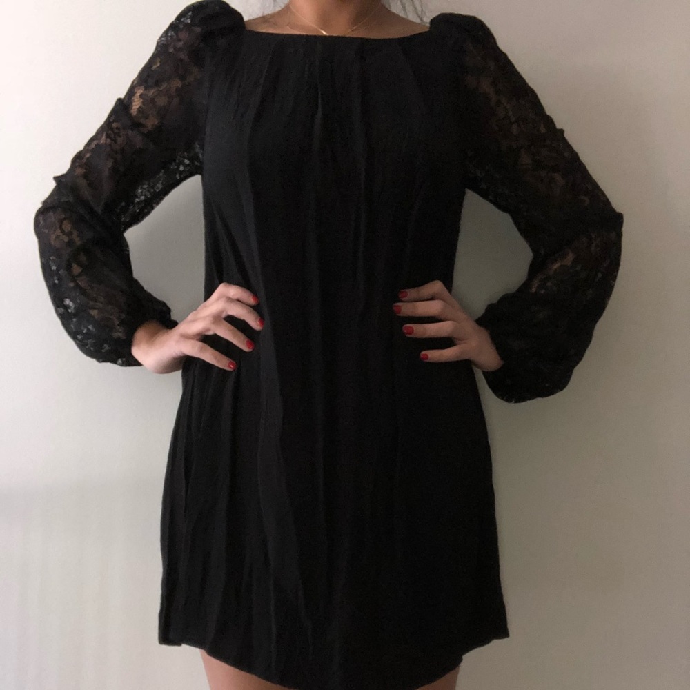 Top shop Black dress with lace sleeves